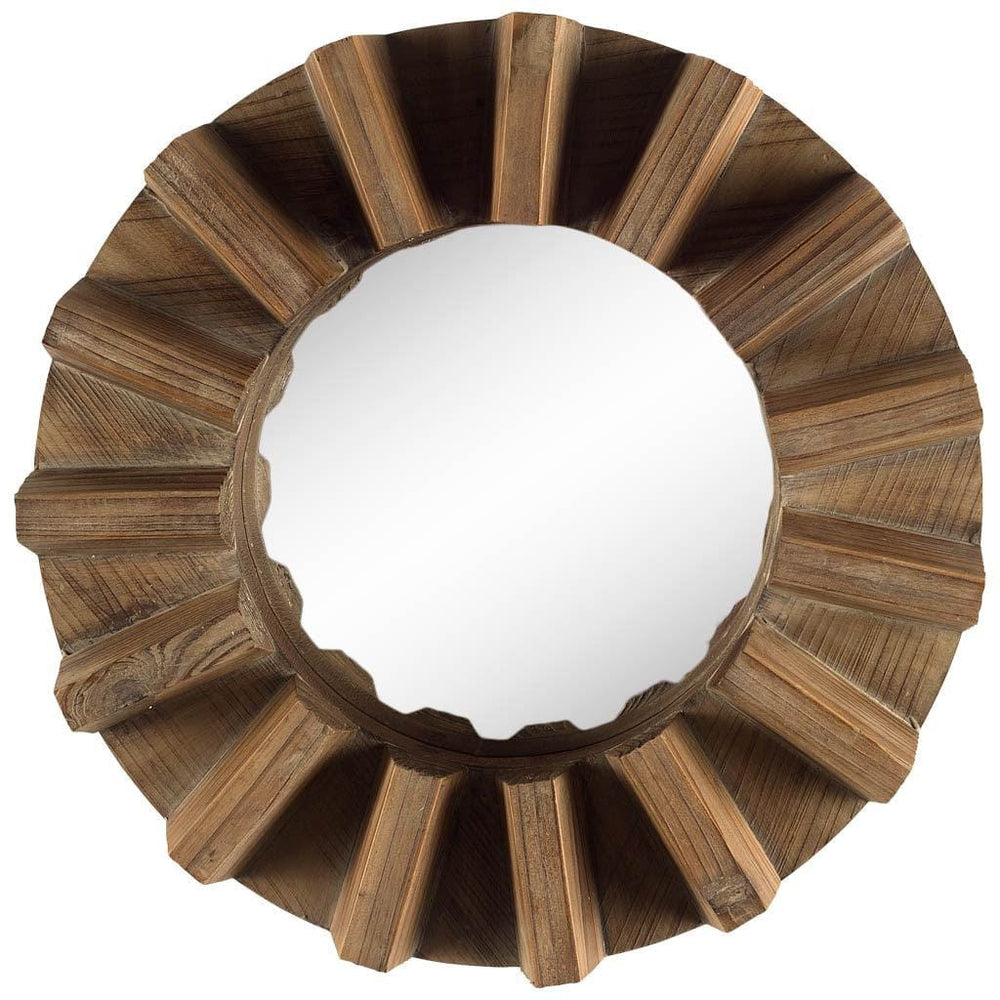 Sprocket 17" Round Walnut Finish Frame Wall Mirror - Homeroots - Flyclothing LLC