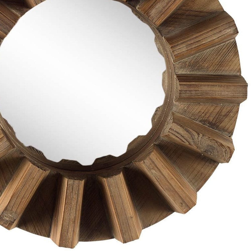 Sprocket 17" Round Walnut Finish Frame Wall Mirror - Homeroots - Flyclothing LLC