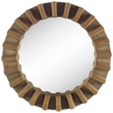 26" Round Brown Wood Frame Wall Mirror - Homeroots - Flyclothing LLC