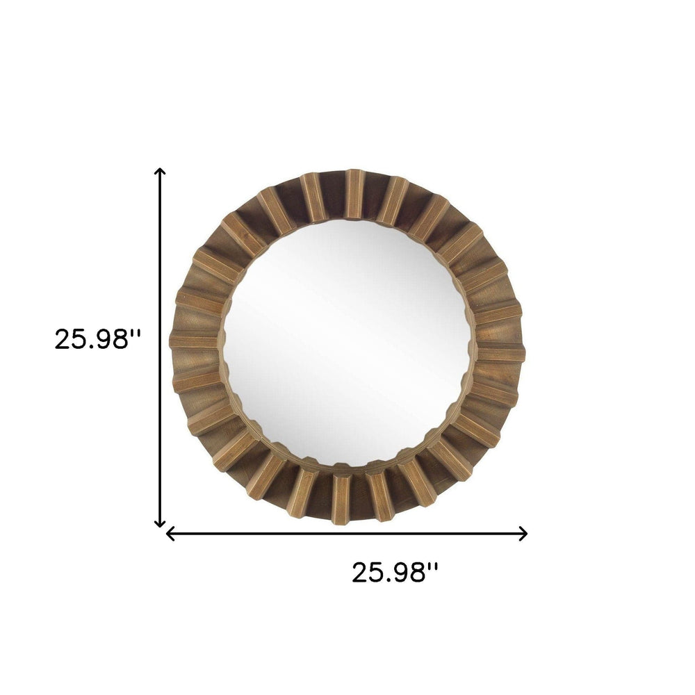26" Round Brown Wood Frame Wall Mirror - Homeroots - Flyclothing LLC