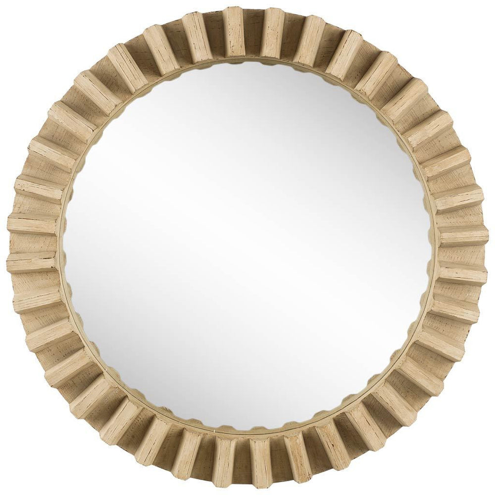 35" Round Natural Brown Wood Frame Wall Mirror - Homeroots - Flyclothing LLC