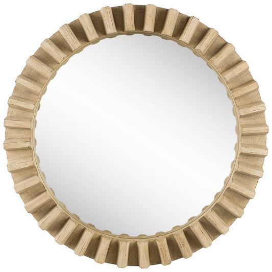 35" Round Natural Brown Wood Frame Wall Mirror - Homeroots