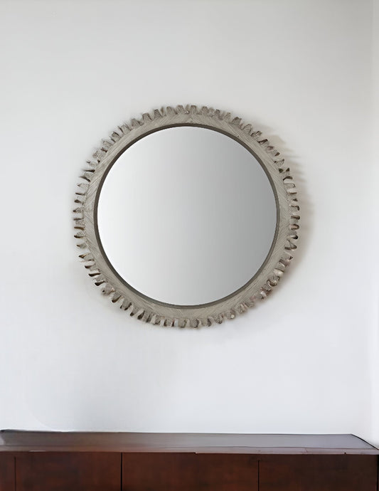 44" Round Silver Wood Frame Wall Mirror - Homeroots