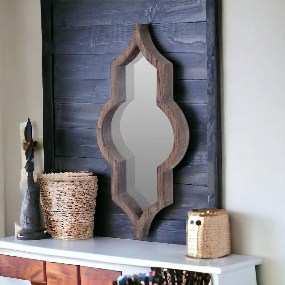 34" Dark Brown Novelty Framed Accent Mirror - Homeroots - Flyclothing LLC