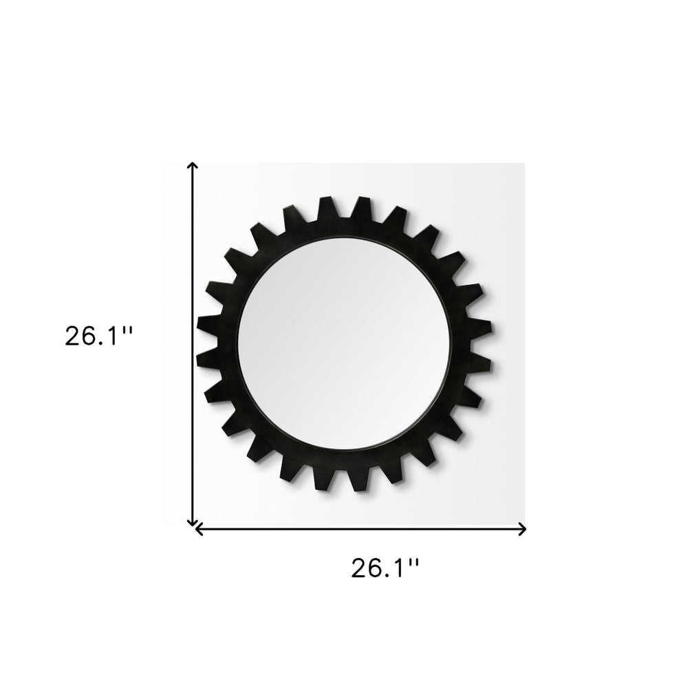 26" Black Cog Round Metal Frame Wall Mirror - Homeroots