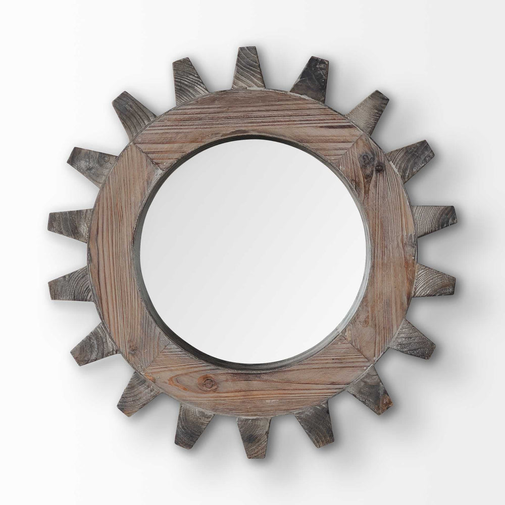 Cog 17" Round Natural Wood Frame Wall Mirror - Homeroots - Flyclothing LLC
