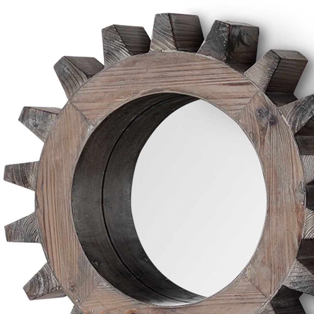 Cog 17" Round Natural Wood Frame Wall Mirror - Homeroots - Flyclothing LLC