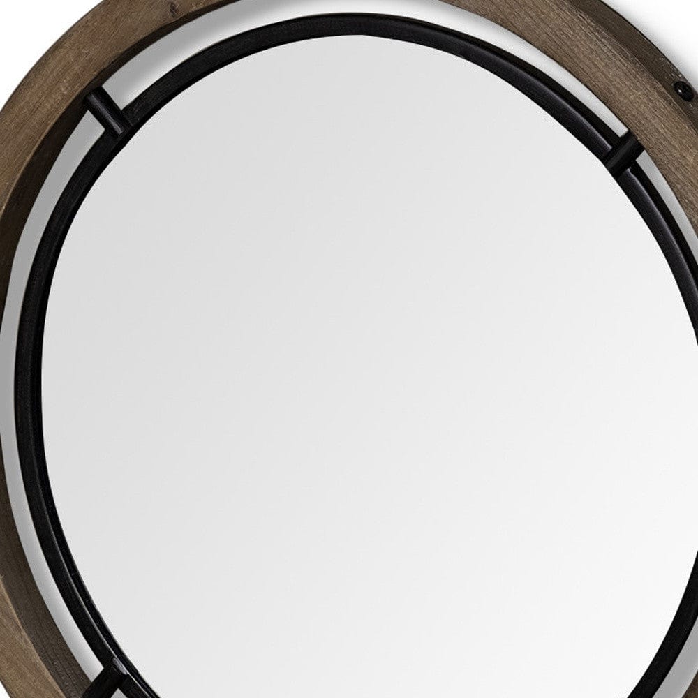 19" Brown Wood And Black Metal Frame Wall Mirror - Homeroots - Flyclothing LLC