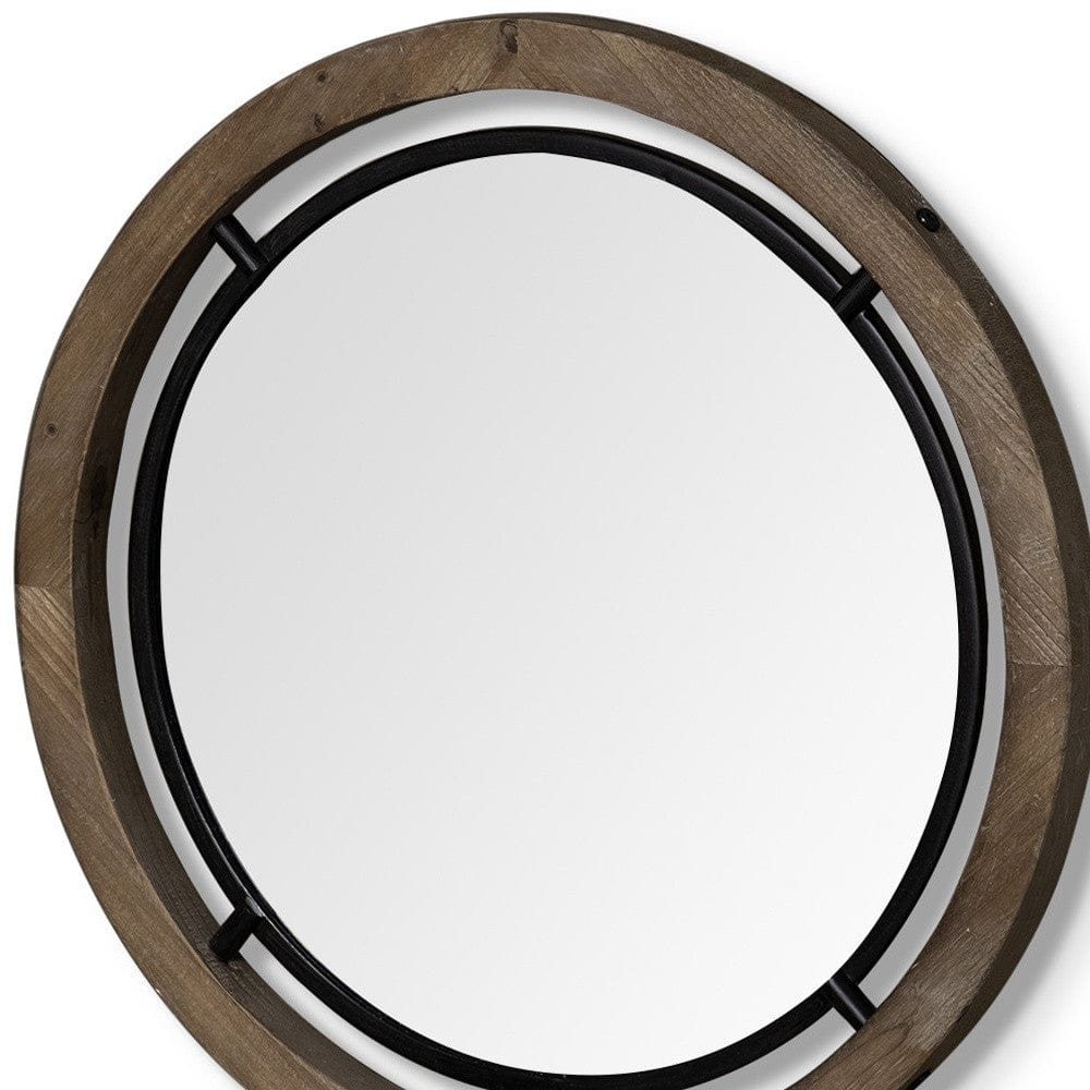 19" Brown Wood And Black Metal Frame Wall Mirror - Homeroots - Flyclothing LLC