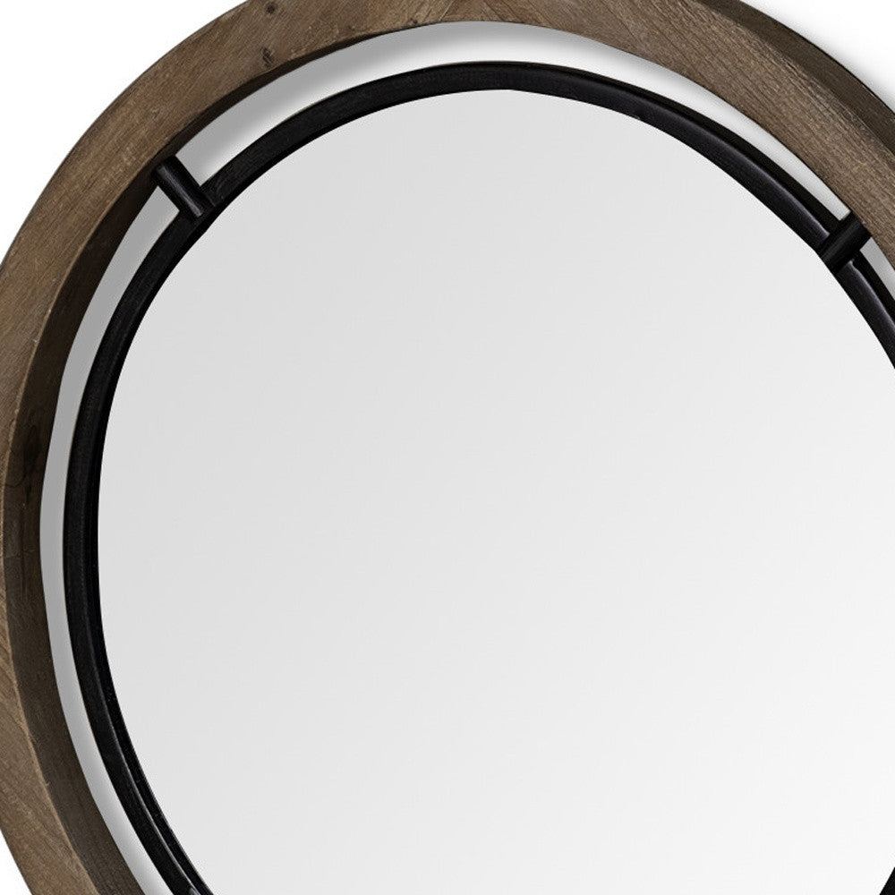 19" Brown Wood And Black Metal Frame Wall Mirror - Homeroots - Flyclothing LLC