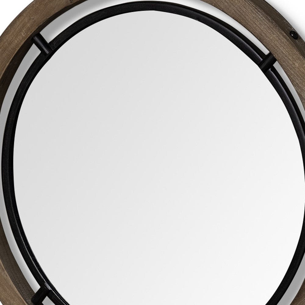 19" Brown Wood And Black Metal Frame Wall Mirror - Homeroots - Flyclothing LLC