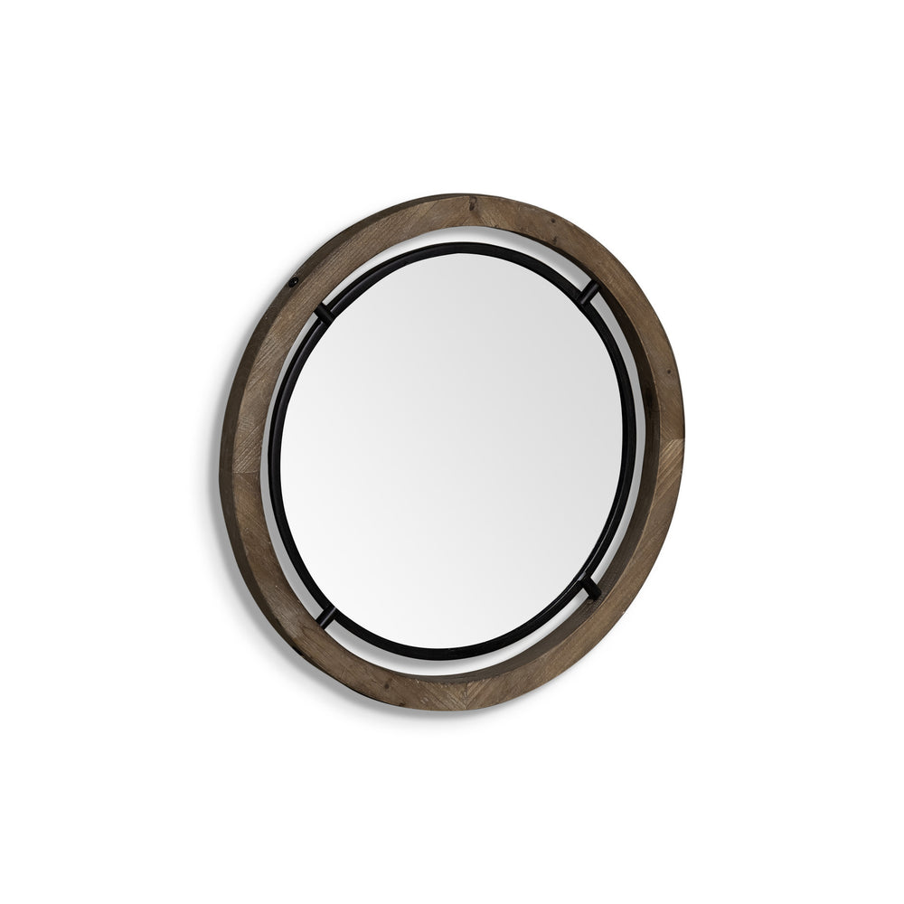 19" Brown Wood And Black Metal Frame Wall Mirror - Homeroots - Flyclothing LLC