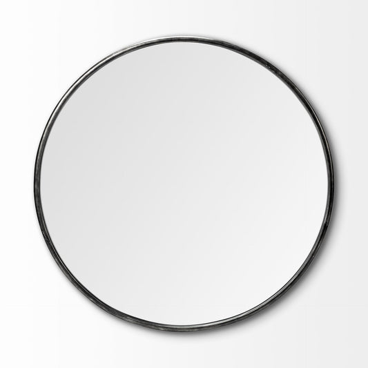 47" Round Black Metal Frame Wall Mirror - Homeroots