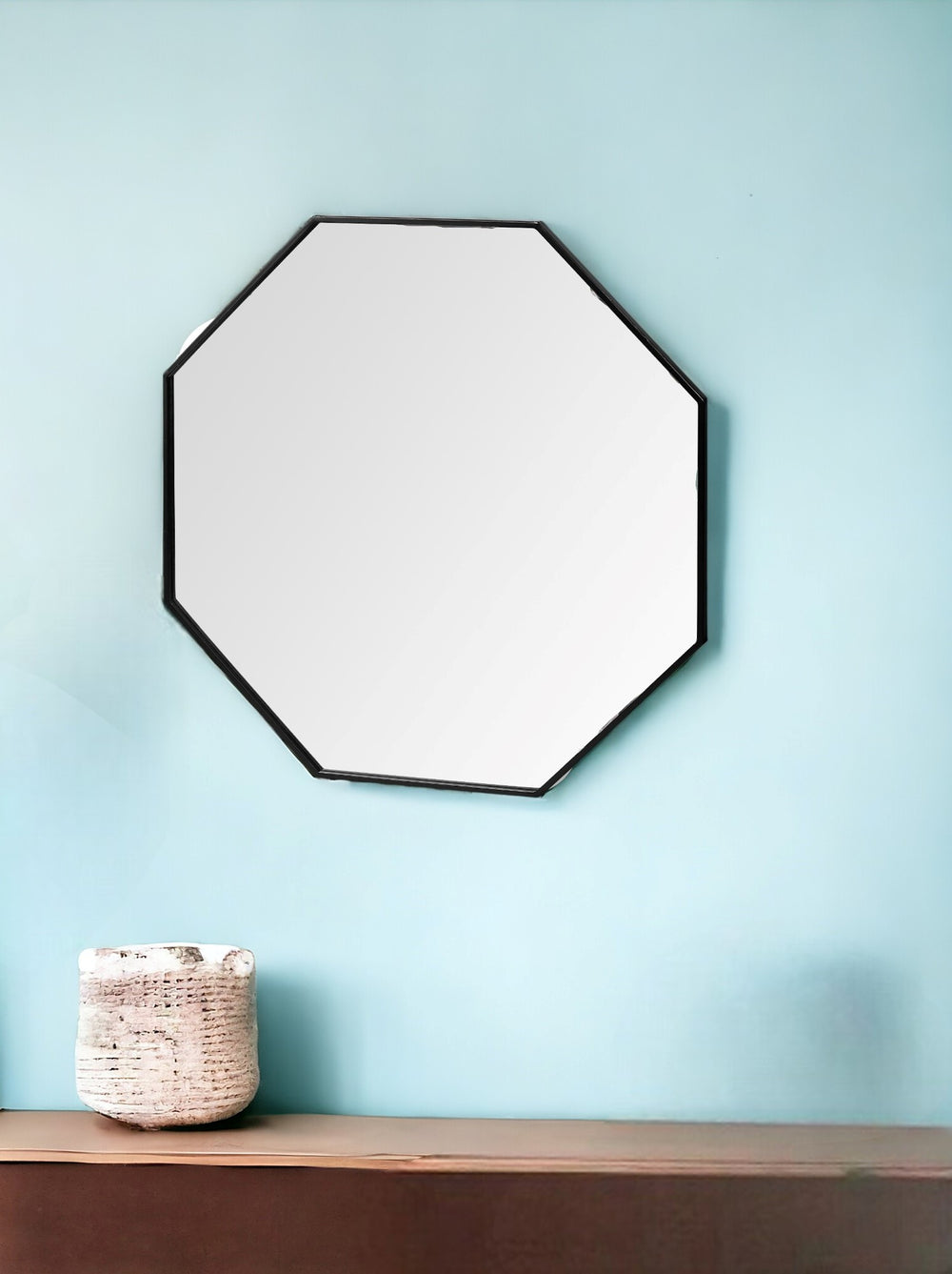 37" Octogon Black Metal Frame Wall Mirror - Homeroots - Flyclothing LLC