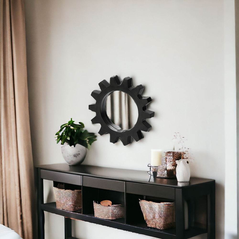 Cog 17" Round Black Metal Frame Wall Mirror - Homeroots - Flyclothing LLC