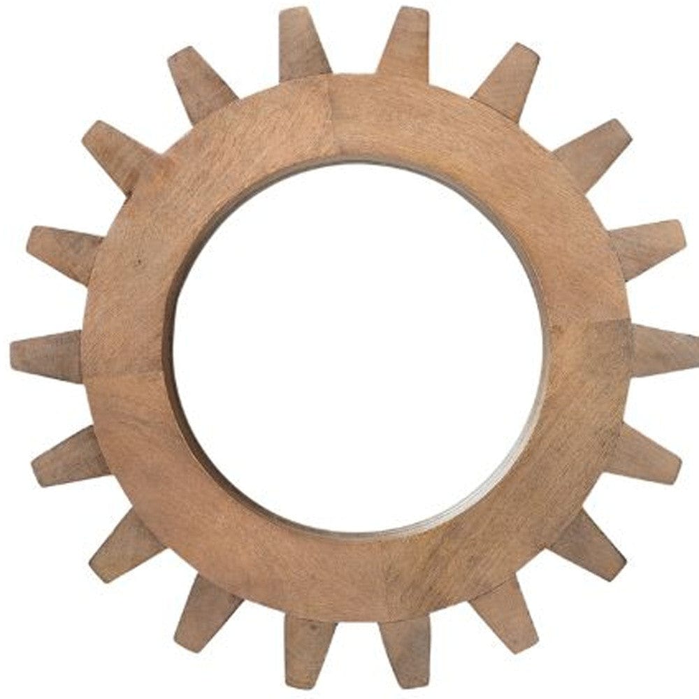 Cog 17" Round Walnut Finish Frame Wall Mirror - Homeroots - Flyclothing LLC
