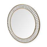 42" Round Gold Metal Frame Wall Mirror With White Wood Beads - Homeroots - Flyclothing LLC