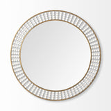 42" Round Gold Metal Frame Wall Mirror With White Wood Beads - Homeroots - Flyclothing LLC