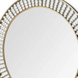 42" Round Gold Metal Frame Wall Mirror With White Wood Beads - Homeroots - Flyclothing LLC