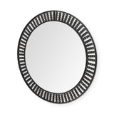 42" Round Black Metal Frame Wall Mirror With Wood Beads - Homeroots - Flyclothing LLC