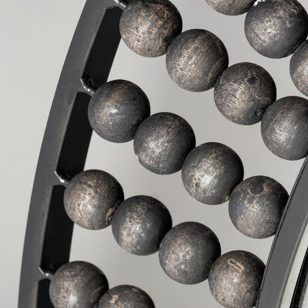 42" Round Black Metal Frame Wall Mirror With Wood Beads - Homeroots - Flyclothing LLC