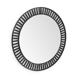 42" Round Black Metal Frame Wall Mirror With Wood Beads - Homeroots - Flyclothing LLC