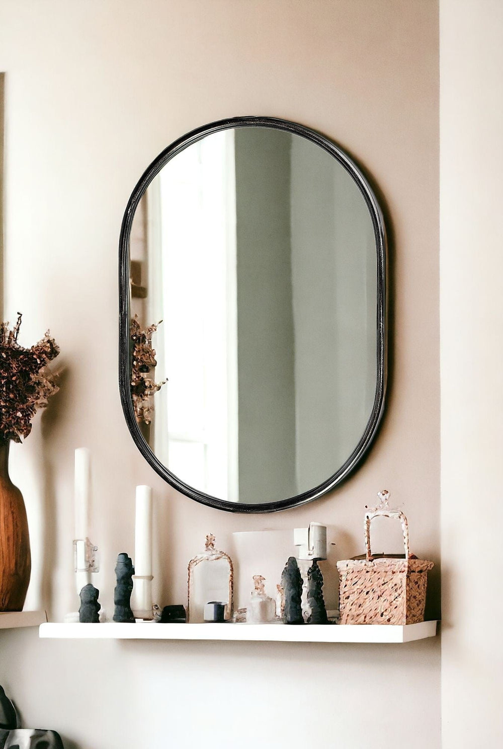 36" Black Oval Metal Framed Accent Mirror - Homeroots - Flyclothing LLC