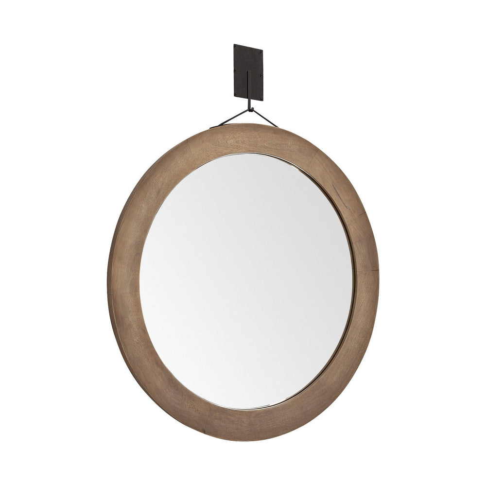 44" Wood Brown Round Framed Accent Mirror - Homeroots - Flyclothing LLC