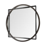 46" Round on Square Black Wood And Metal Frame Wall Mirror - Homeroots - Flyclothing LLC
