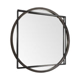 46" Round on Square Black Wood And Metal Frame Wall Mirror - Homeroots - Flyclothing LLC