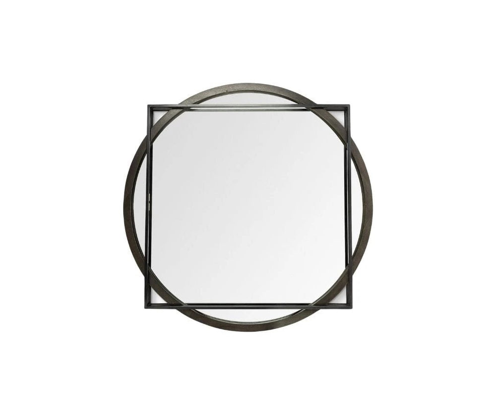 46" Round on Square Black Wood And Metal Frame Wall Mirror - Homeroots - Flyclothing LLC