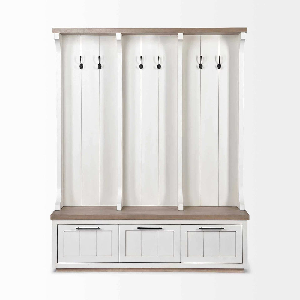White And Medium Brown Wood Hall Tree With Storage - Homeroots - Flyclothing LLC
