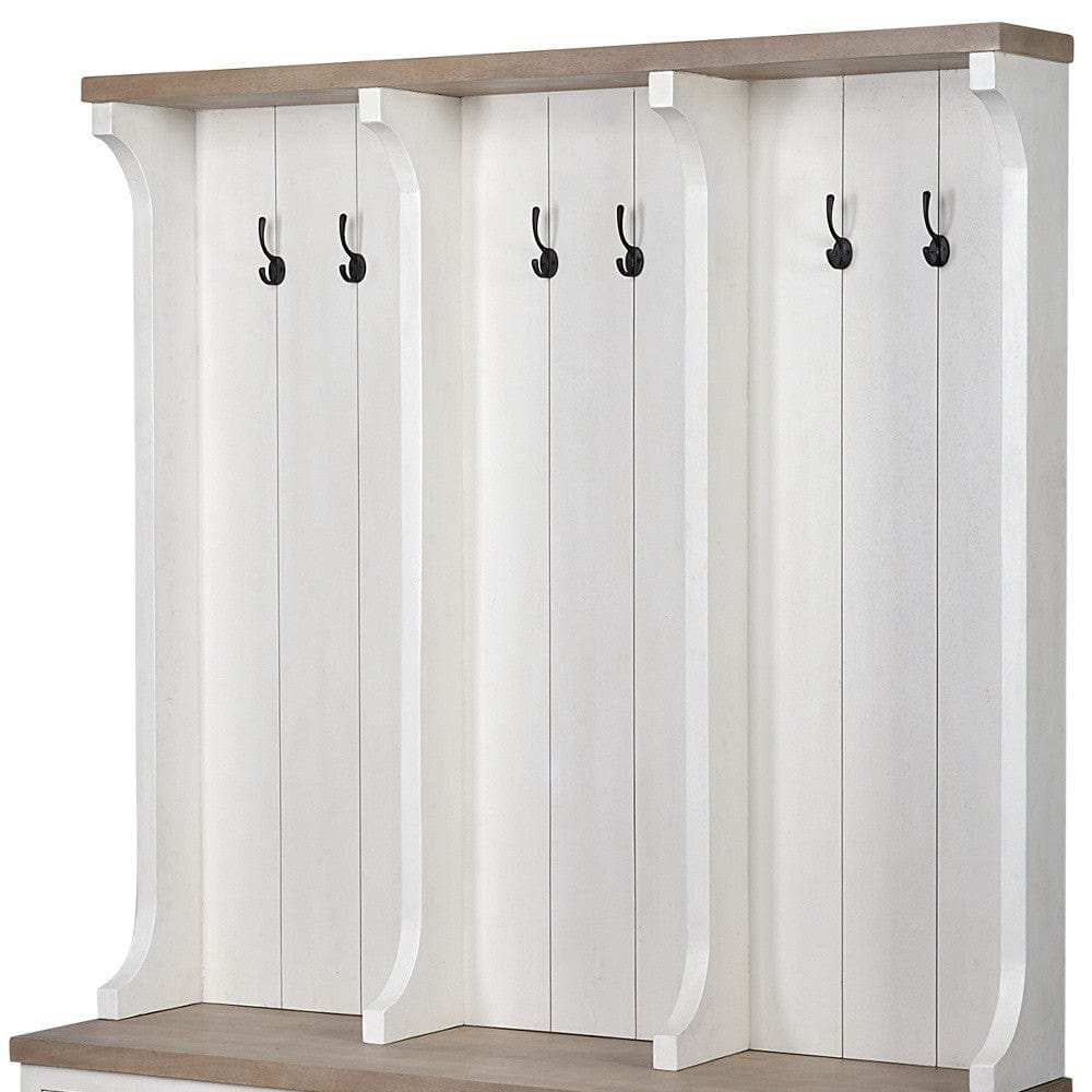White And Medium Brown Wood Hall Tree With Storage - Homeroots - Flyclothing LLC