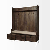 Brown Wood Cream Fabric Wrapped Seat Hall Tree With Storage - Homeroots - Flyclothing LLC