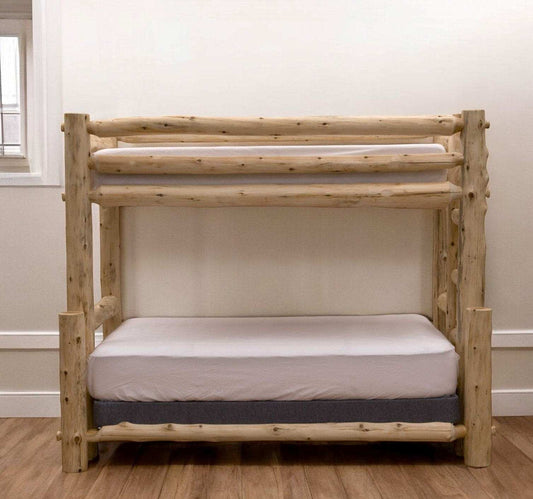 Rustic And Natural Cedar Double And Single Ladder Left Log Bunk Bed - Homeroots - Flyclothing LLC