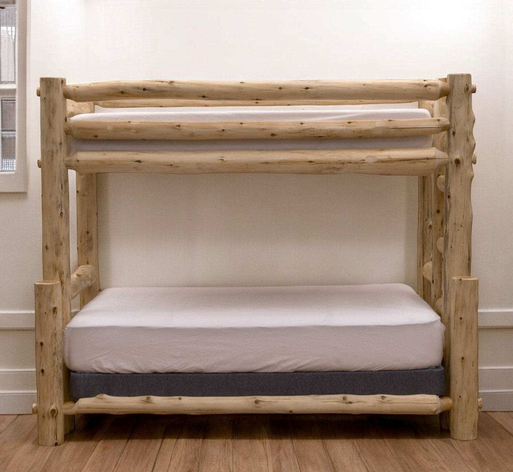 Rustic And Natural Cedar Queen And Single Ladder Left Log Bunk Bed - Homeroots - Flyclothing LLC