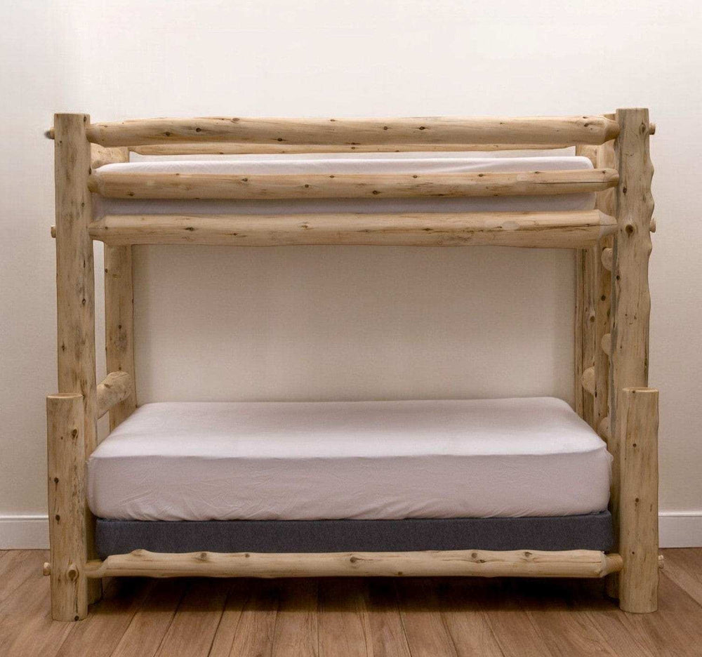 Rustic And Natural Cedar Queen And Single Ladder Right Log Bunk Bed - Homeroots - Flyclothing LLC