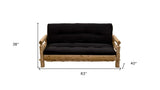 83" Black 100% Cotton Sleeper Sleeper Sofa With Wood Brown Legs - Homeroots - Flyclothing LLC