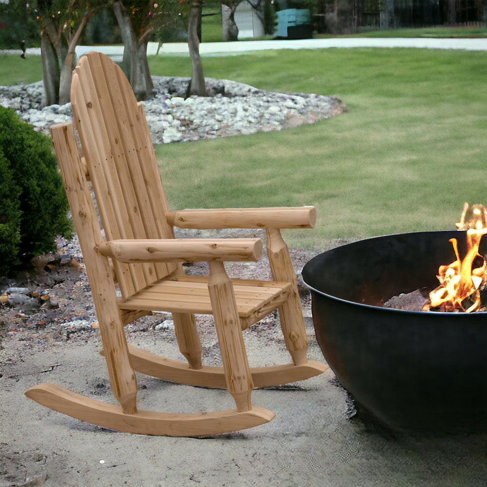 27" Natural Wood Solid Wood Indoor Outdoor Rocking Chair - Homeroots - Flyclothing LLC