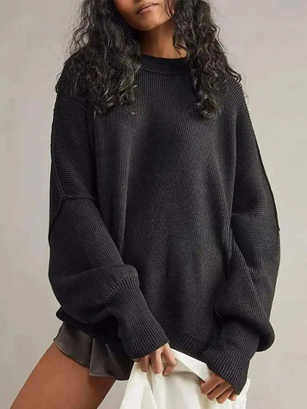 Round Neck Long Sleeve Sweater - Trendsi - Flyclothing LLC