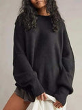 Round Neck Long Sleeve Sweater - Trendsi - Flyclothing LLC