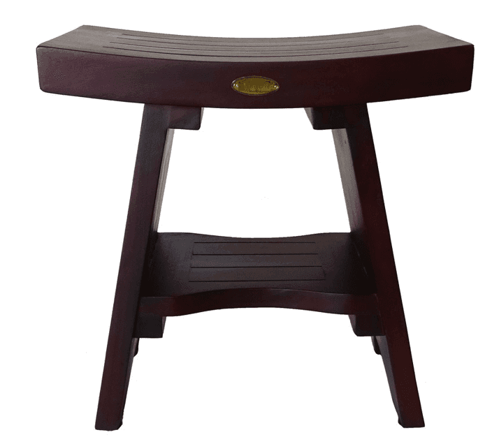 Compact Curviliniear Teak Shower Outdoor Bench With Shelf In Brown Finish - Homeroots - Flyclothing LLC