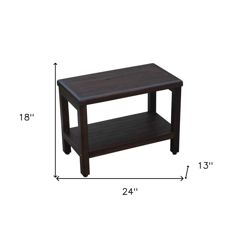 Rectangular Teak Shower Bench With Shelf In Brown Finish - Homeroots - Flyclothing LLC