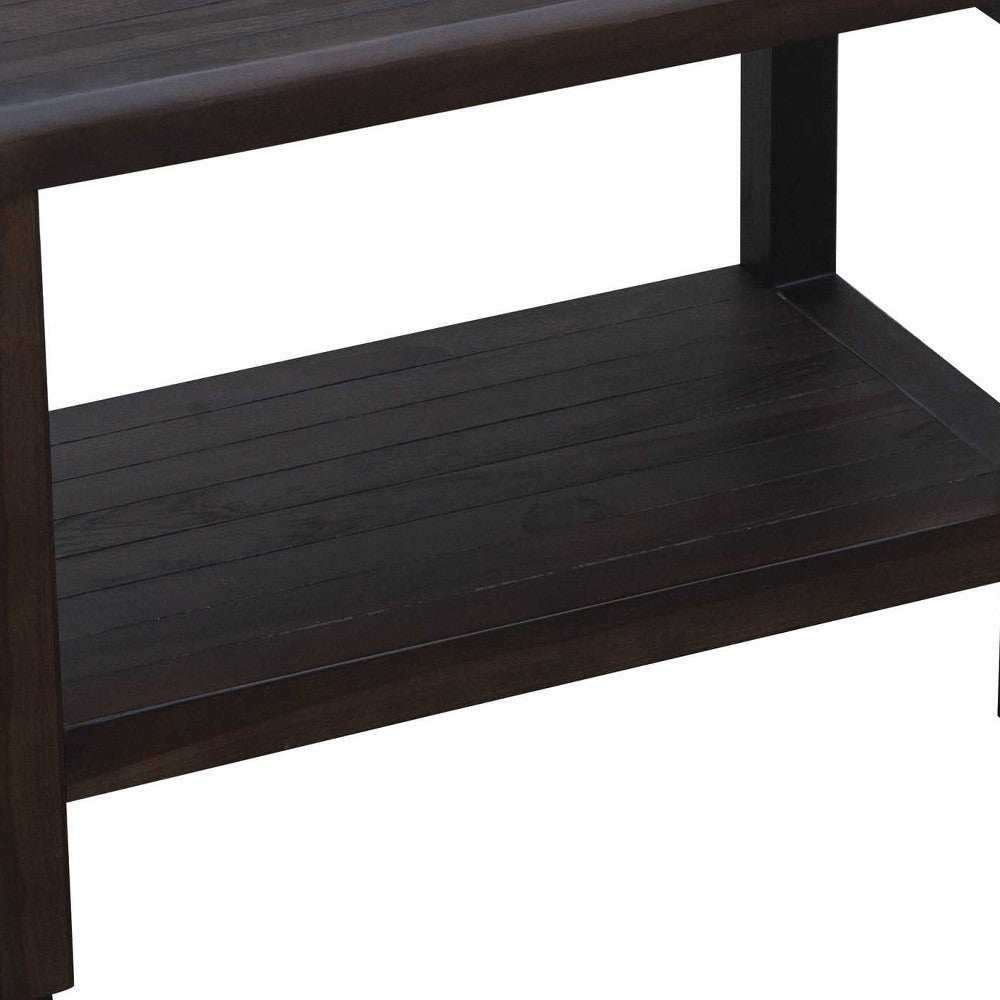 Rectangular Teak Shower Bench With Shelf In Brown Finish - Homeroots - Flyclothing LLC