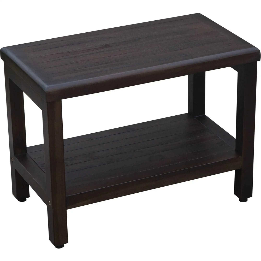 Rectangular Teak Shower Bench With Shelf In Brown Finish - Homeroots - Flyclothing LLC