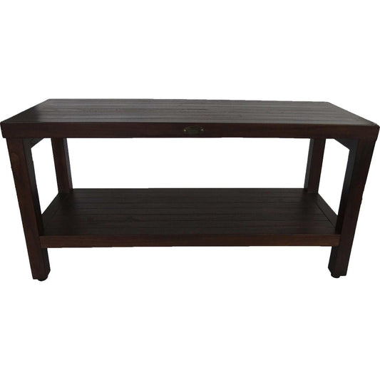Rectangular Teak Shower Outdoor Bench With Shelf In Brown Finish - Homeroots - Flyclothing LLC
