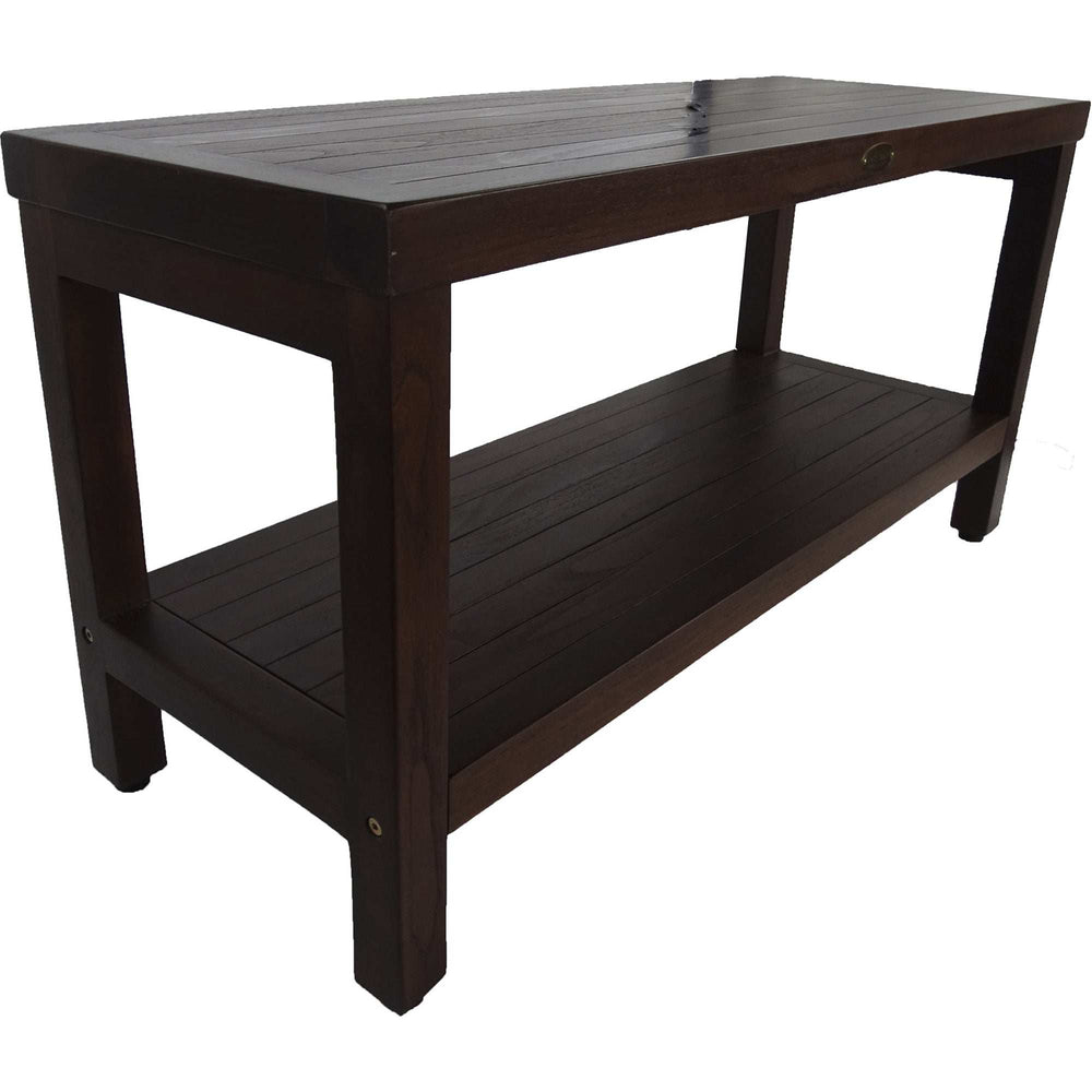 Rectangular Teak Shower Outdoor Bench With Shelf In Brown Finish - Homeroots - Flyclothing LLC