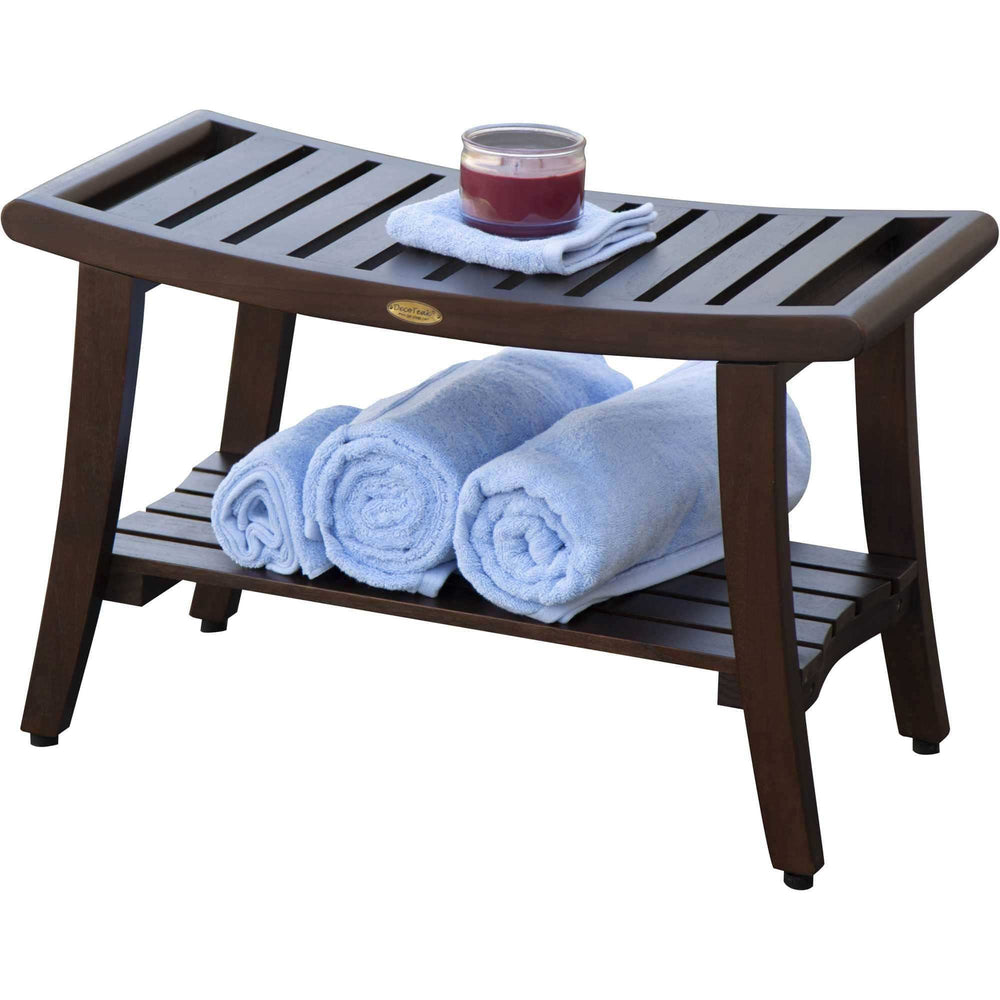 Contemporary Teak Shower Bench With Handles In Brown Finish - Homeroots - Flyclothing LLC