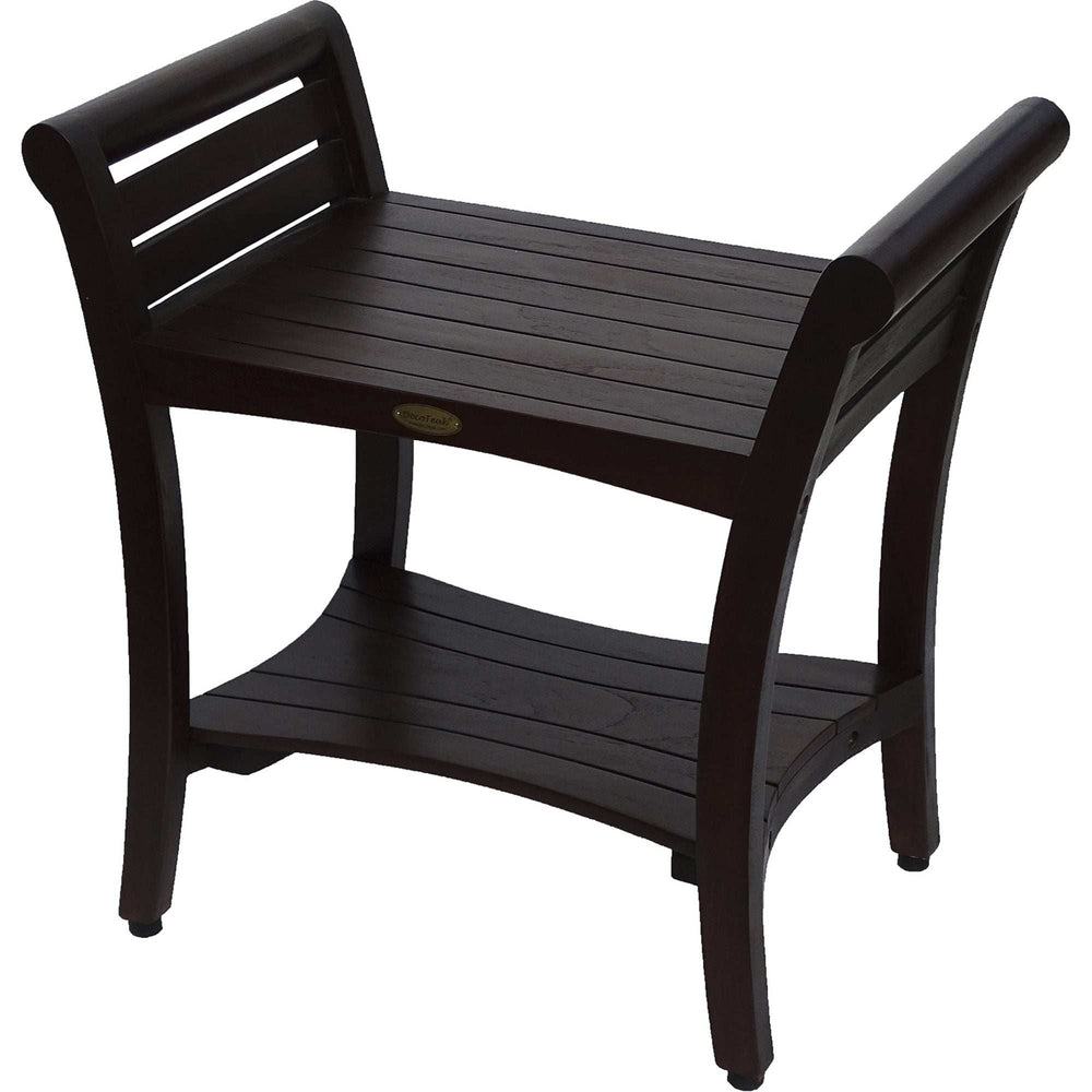 Contemporary Teak Shower Bench With Handles In Dark Brown - Homeroots - Flyclothing LLC