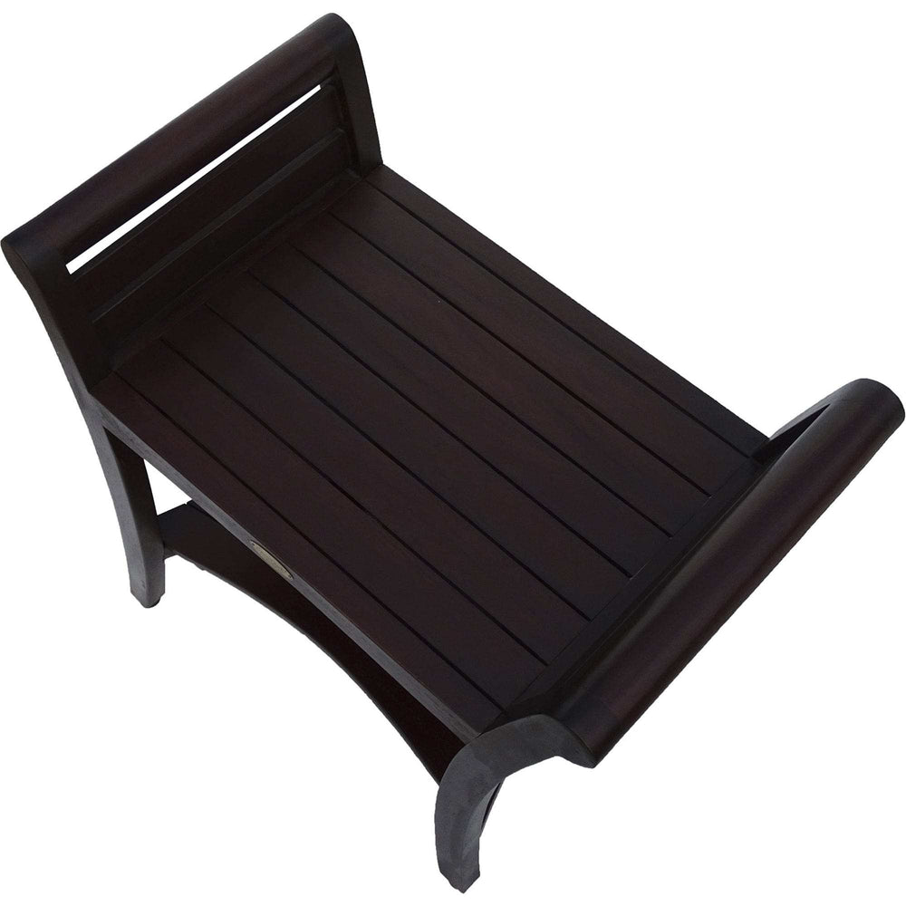 Contemporary Teak Shower Bench With Handles In Dark Brown - Homeroots - Flyclothing LLC